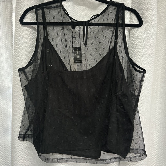 Express NWT Chic Sheer Black Polka Dot Blouse - Picture 3 of 3